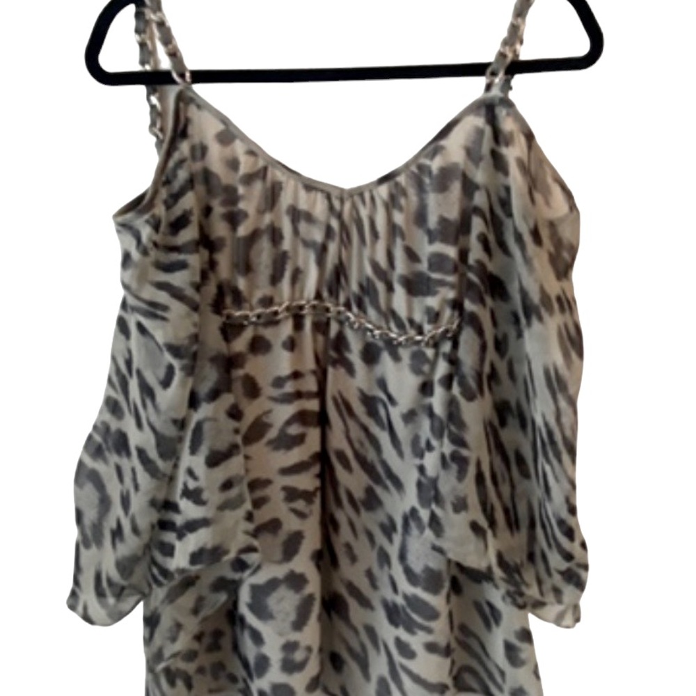 BOSTON PROPER FLOWY LEOPARD/ANIMAL PRINT TUNIC TOP